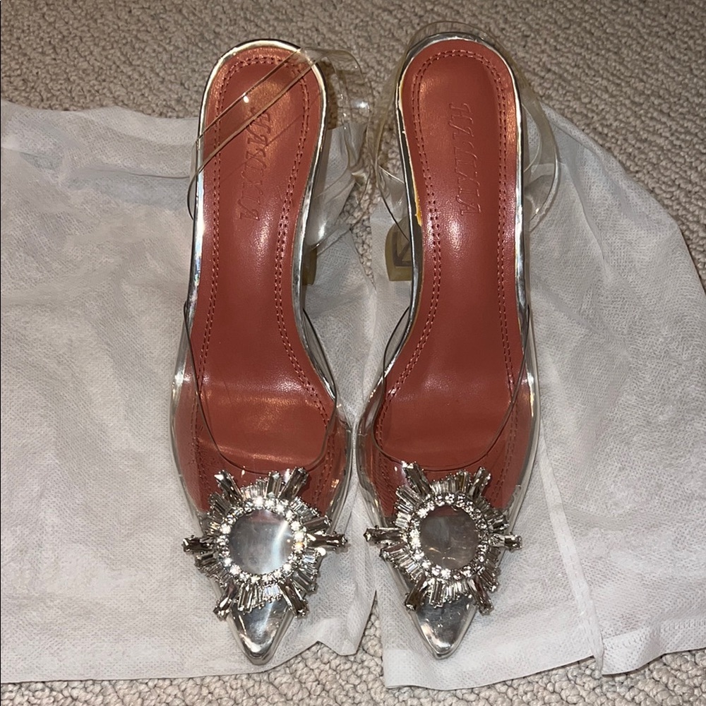 Silver Heels with Crystal Embellishments and Transparent Design